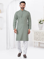 Thumbnail for Joban Fashion Men's Rayon Cotton Grey Printed Kurta Pyjama set - Distacart