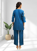 Thumbnail for Joban Fashion Teal Silk Embroidered Readymade Cord Set - Distacart
