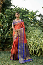 Thumbnail for Jyoti Fashion Women's Orange Kanjivaram Silk Zari Woven Saree with Blouse - Distacart