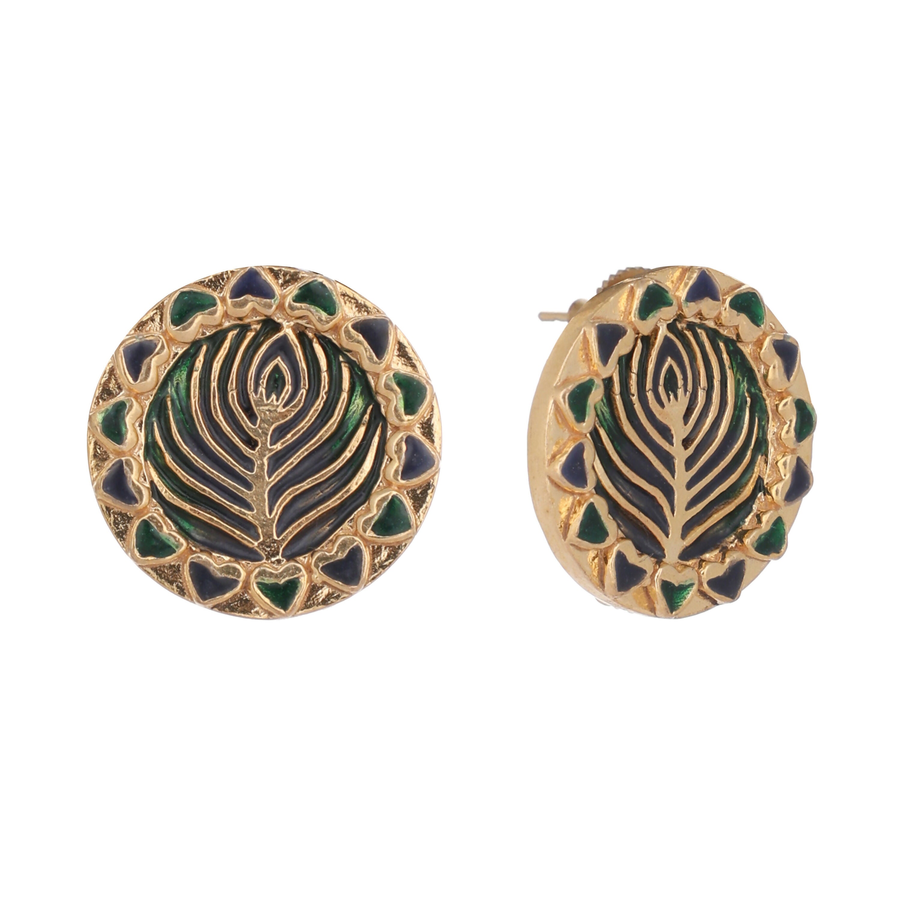 Nuyug 22K Gold Plated Contemporary Round Shaped Enamel Studs