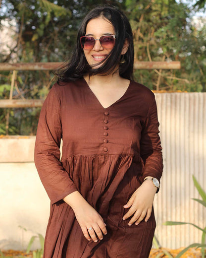 EGF Brown Rayon Solid A-Line Kurta With Palazzo - Dista