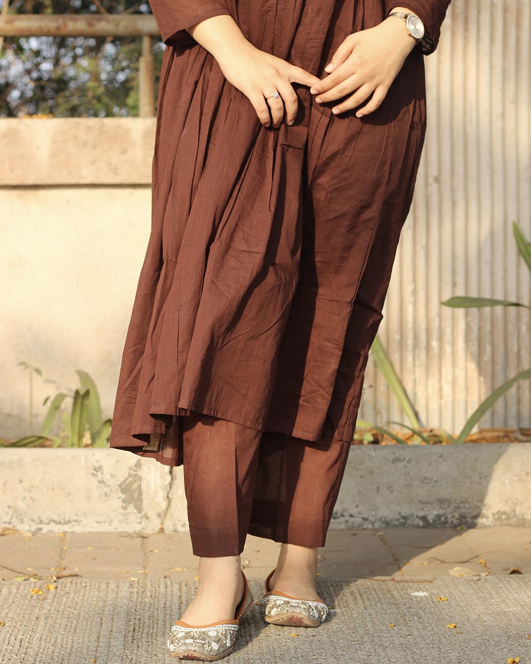 EGF Brown Rayon Solid A-Line Kurta With Palazzo - Dista