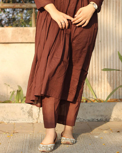 EGF Brown Rayon Solid A-Line Kurta With Palazzo - Dista