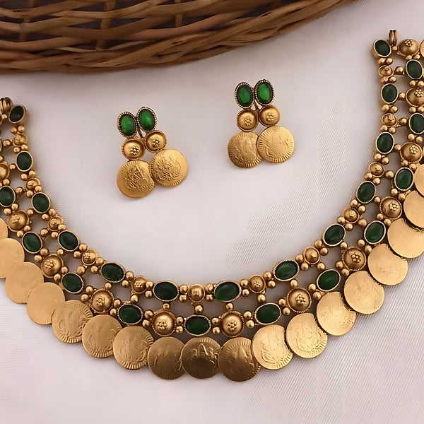 Jewel City Gold-Tone Coin Necklace Set with Emerald and Ruby Gemstones - Distacart