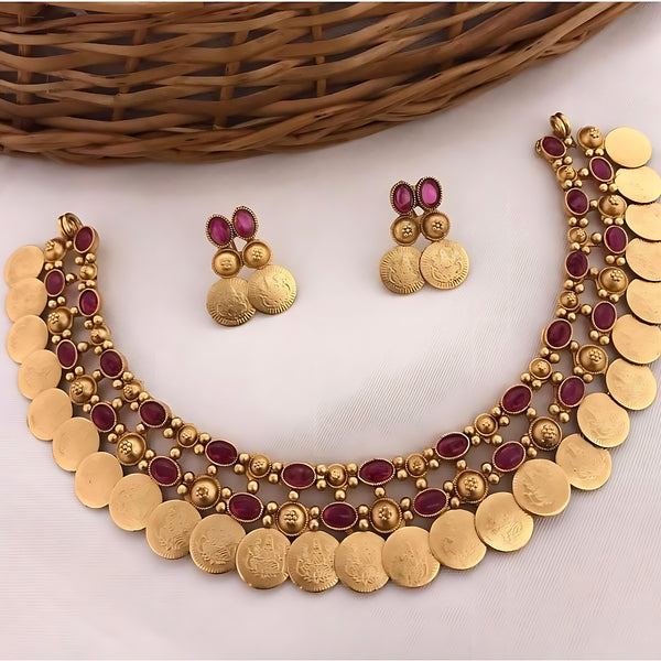 Jewel City Gold-Tone Coin Necklace Set with Emerald and Ruby Gemstones - Distacart