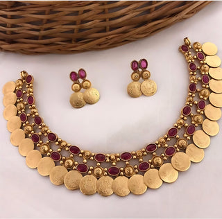 Jewel City Gold-Tone Coin Necklace Set with Emerald and Ruby Gemstones