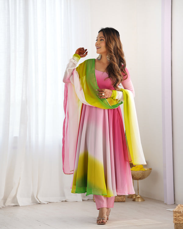 Lehenga Mart Wedding Wear Anarkali Suit With Dupatta - Multi Color