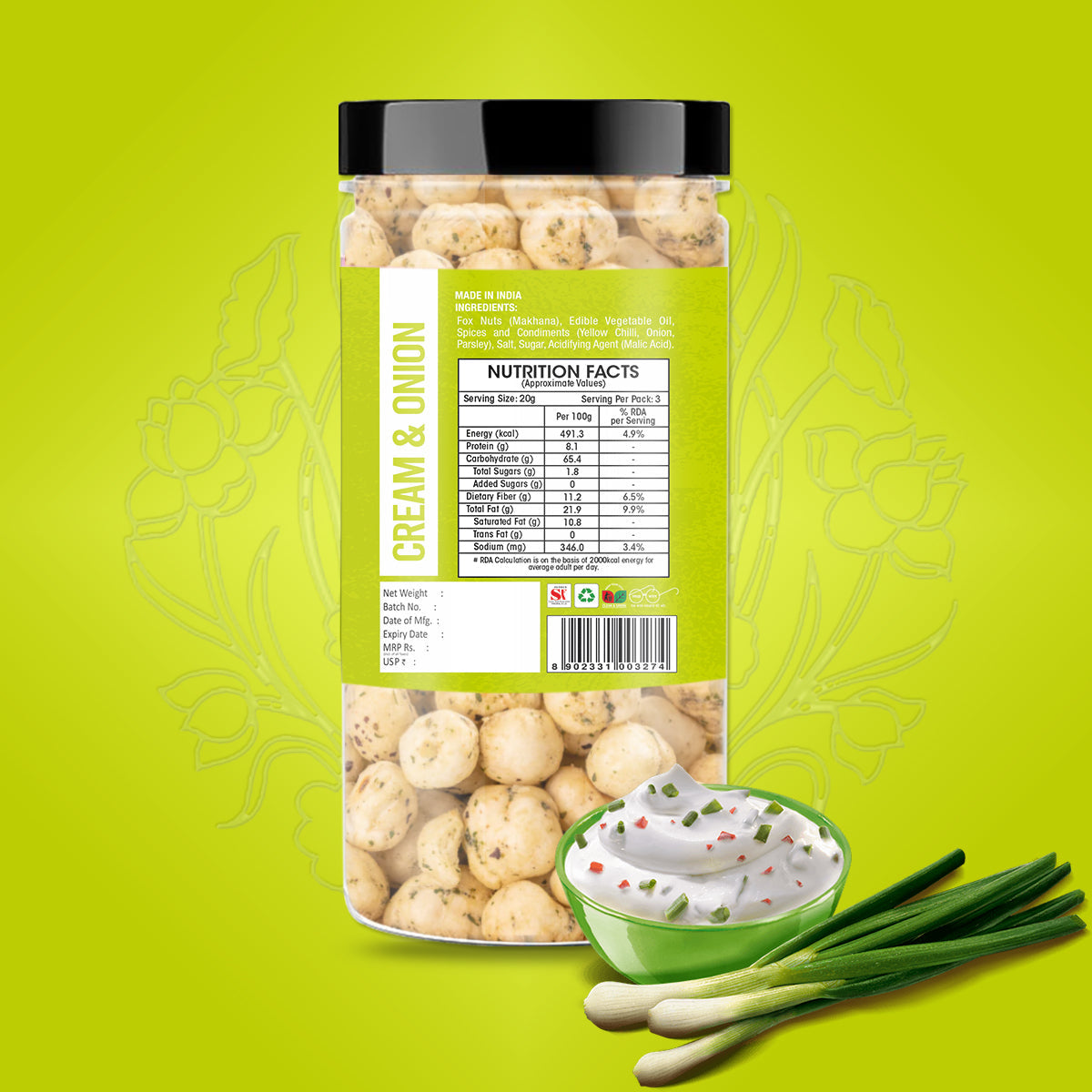 Yum Yum Cream & Onion Makhana Jar - Dista