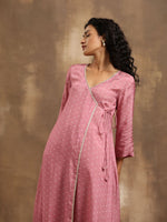 Thumbnail for trueBrowns Light Mauve Bandhani Printed Silk Angrakha Kurta Pant Set - Distacart