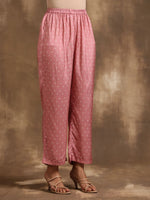Thumbnail for trueBrowns Light Mauve Bandhani Printed Silk Angrakha Kurta Pant Set - Distacart