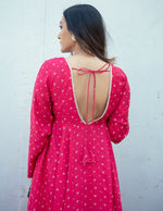 Thumbnail for trueBrowns Pink Bandhani Printed Silk Anarkali Kurta Pant Dupatta Set - Distacart
