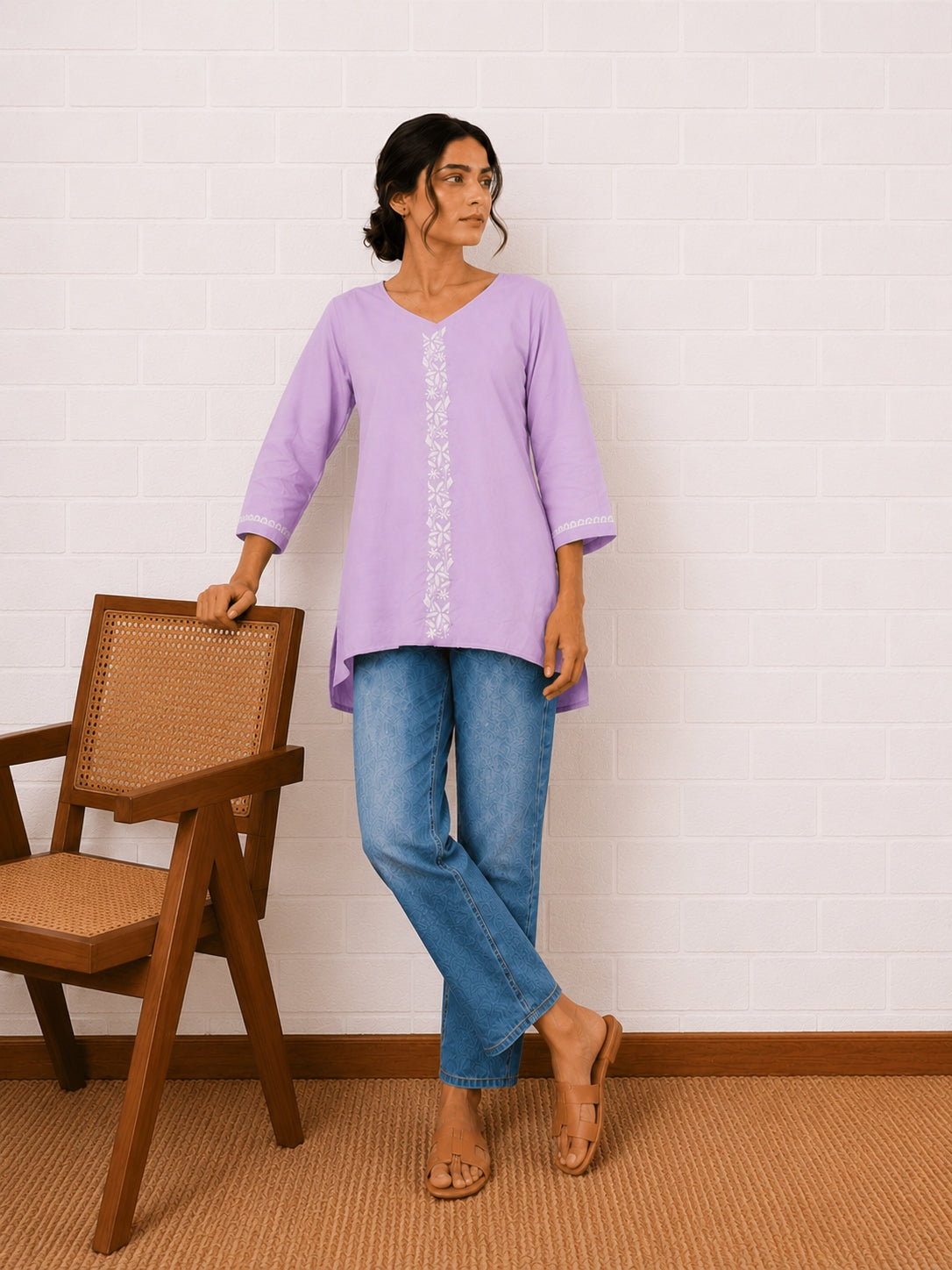 Gharana India Luxury Rayon Lilac Coloured Chikankari Top - Dista