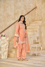 Thumbnail for Anaita Orange Premium Thread Embroidered Roman Silk Salwar Suit - Distacart