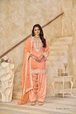 Thumbnail for Anaita Orange Premium Thread Embroidered Roman Silk Salwar Suit - Distacart