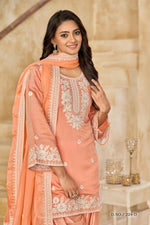 Thumbnail for Anaita Orange Premium Thread Embroidered Roman Silk Salwar Suit - Distacart