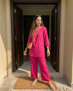 Thumbnail for Gharana India Aira Berry Pop Pink Coord Set - Dista
