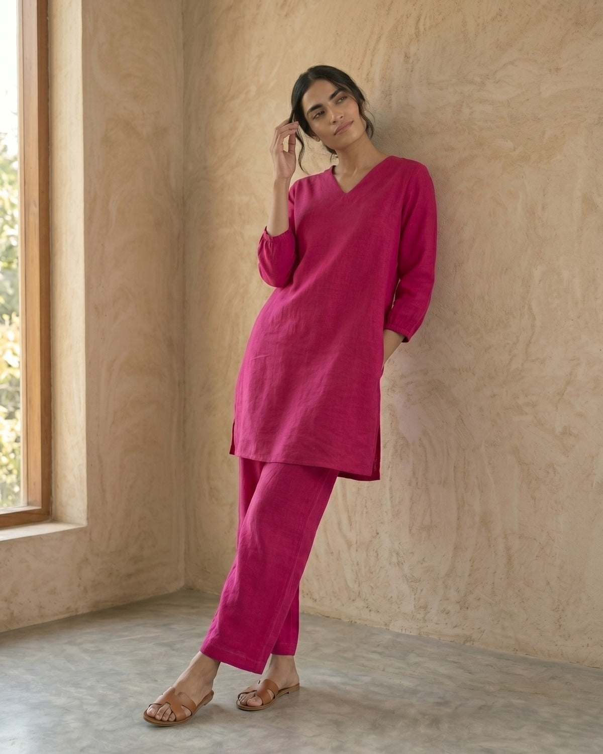 Gharana India Aira Berry Pop Pink Coord Set - Dista