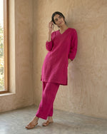 Thumbnail for Gharana India Aira Berry Pop Pink Coord Set - Dista
