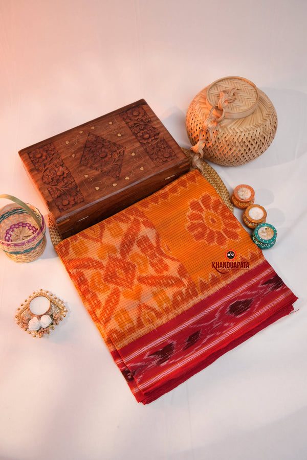 khanduapata Orange & Maroon Colour Design Cotton Saree For Women