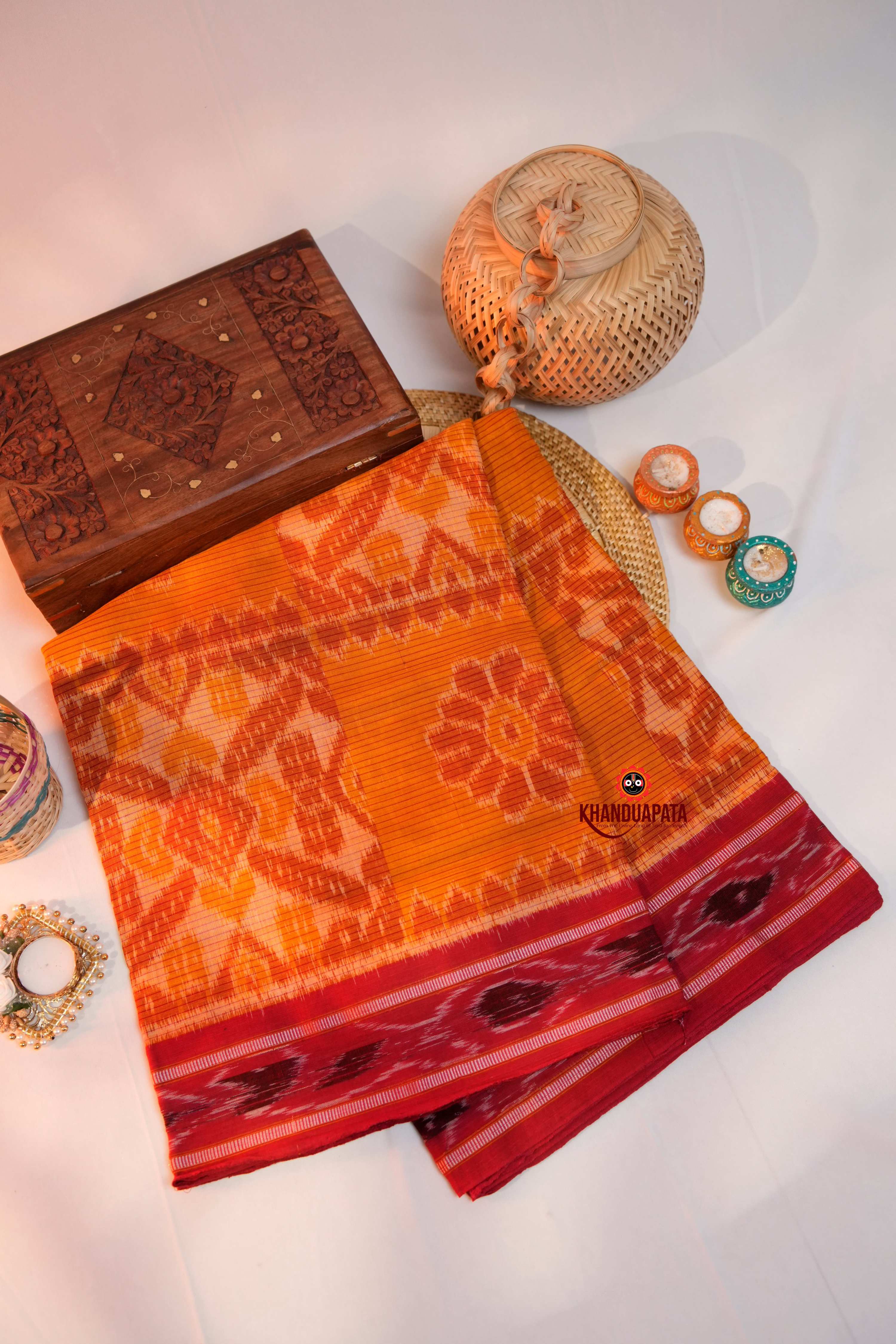 khanduapata Orange & Maroon Colour Design Cotton Saree For Women