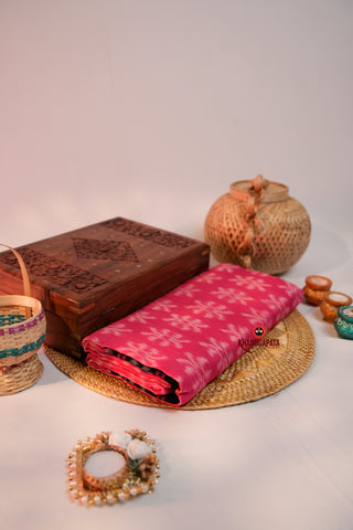 khanduapata Pink & Black Colour Flower Design Cotton Saree For Women