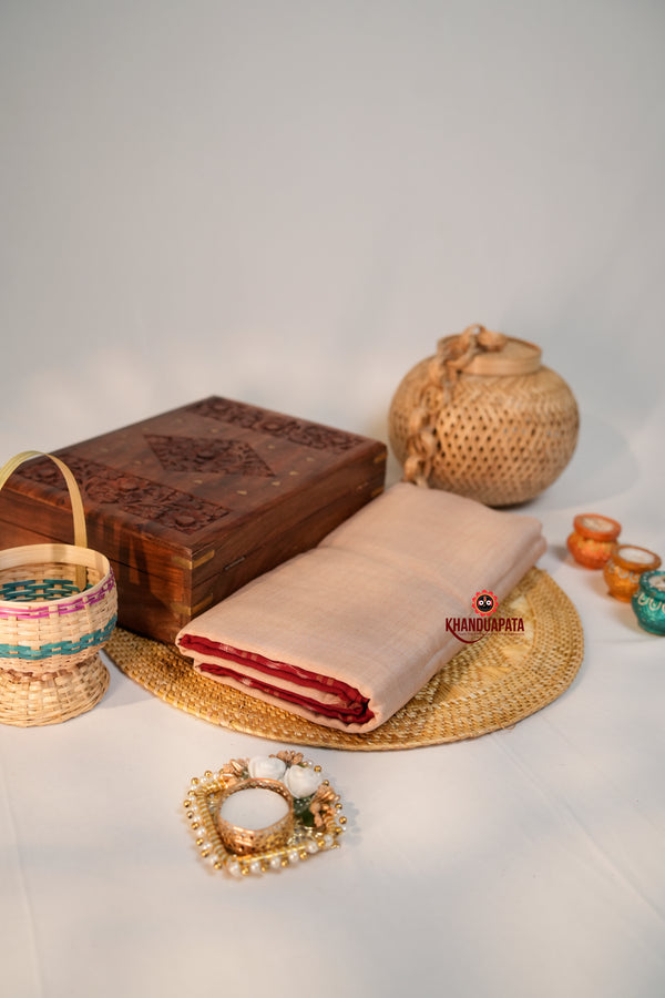 khanduapata Brown & Red Plain Pasapali Border Cotton Saree For Women