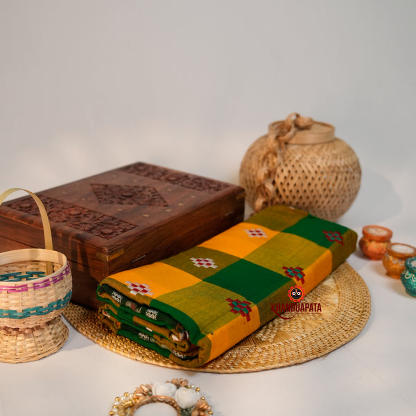 khanduapata Green & Orange Colour Check Design Cotton Saree For Women - Distacart