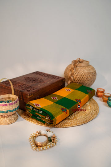khanduapata Green & Orange Colour Check Design Cotton Saree For Women - Distacart