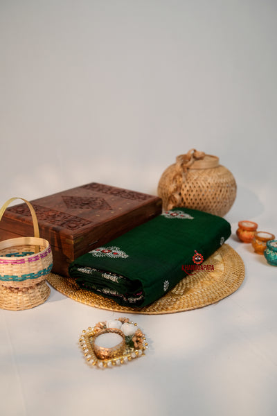 khanduapata Green & Black Embroidery Design Cotton Saree For Women