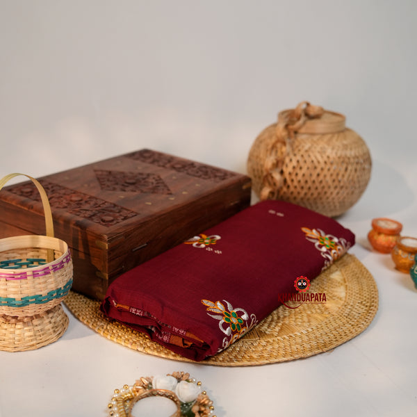 khanduapata Maroon Colour Flower Design Cotton Saree For Women - Distacart