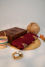 Thumbnail for khanduapata Maroon Colour Flower Design Cotton Saree For Women