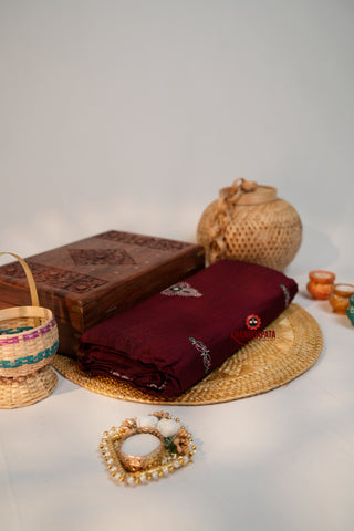 khanduapata Maroon & Green Colour Design Cotton Saree For Women