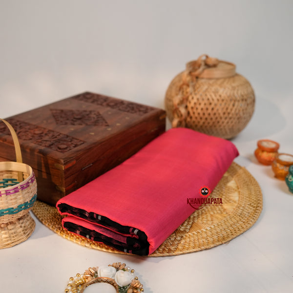 khanduapata Pink & Black Colour Pasapali Border Design Cotton Saree For Women - Distacart