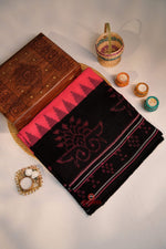 Thumbnail for khanduapata Pink & Black Colour Pasapali Border Design Cotton Saree For Women