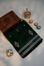 Thumbnail for khanduapata Green & Black Embroidery Design Cotton Saree For Women