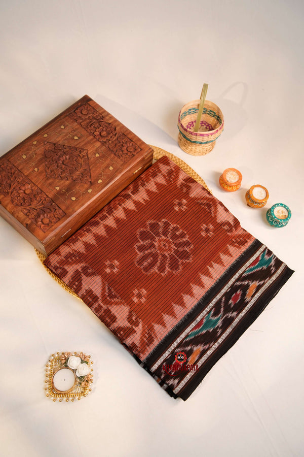 khanduapata Brown & Black Special Design Cotton Saree For Women