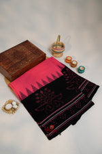 Thumbnail for khanduapata Pink & Black Colour Pasapali Border Design Cotton Saree For Women