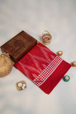 Thumbnail for khanduapata Red & White Colour Pasapali Border Cotton Saree For Women - Distacart