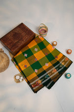 Thumbnail for khanduapata Green & Orange Colour Check Design Cotton Saree For Women