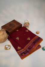 Thumbnail for khanduapata Maroon Colour Flower Design Cotton Saree For Women