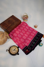 Thumbnail for khanduapata Pink & Black Colour Flower Design Cotton Saree For Women
