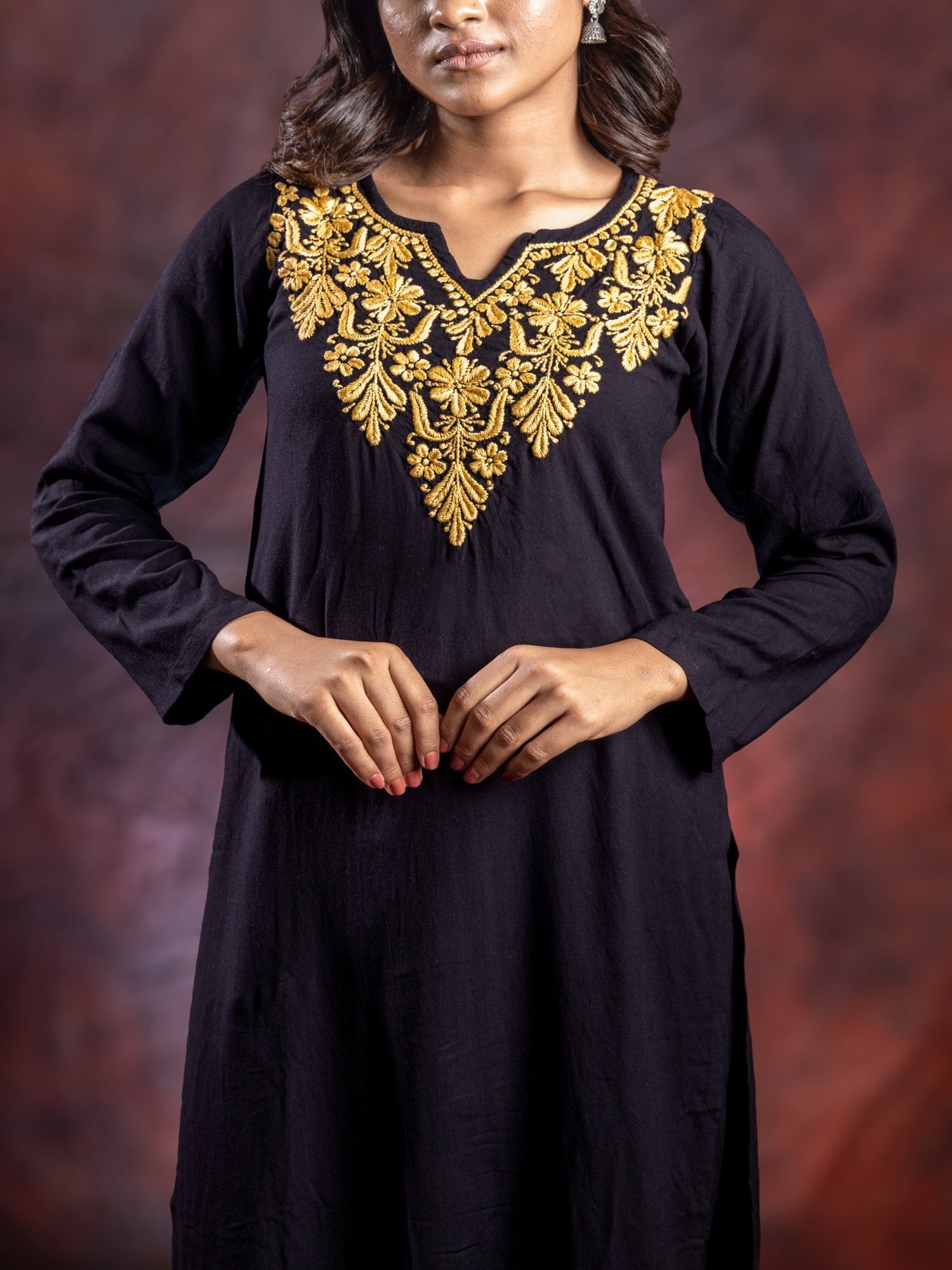 Gharana India Ishq Rayon Black Chikankari Kurta - Dista