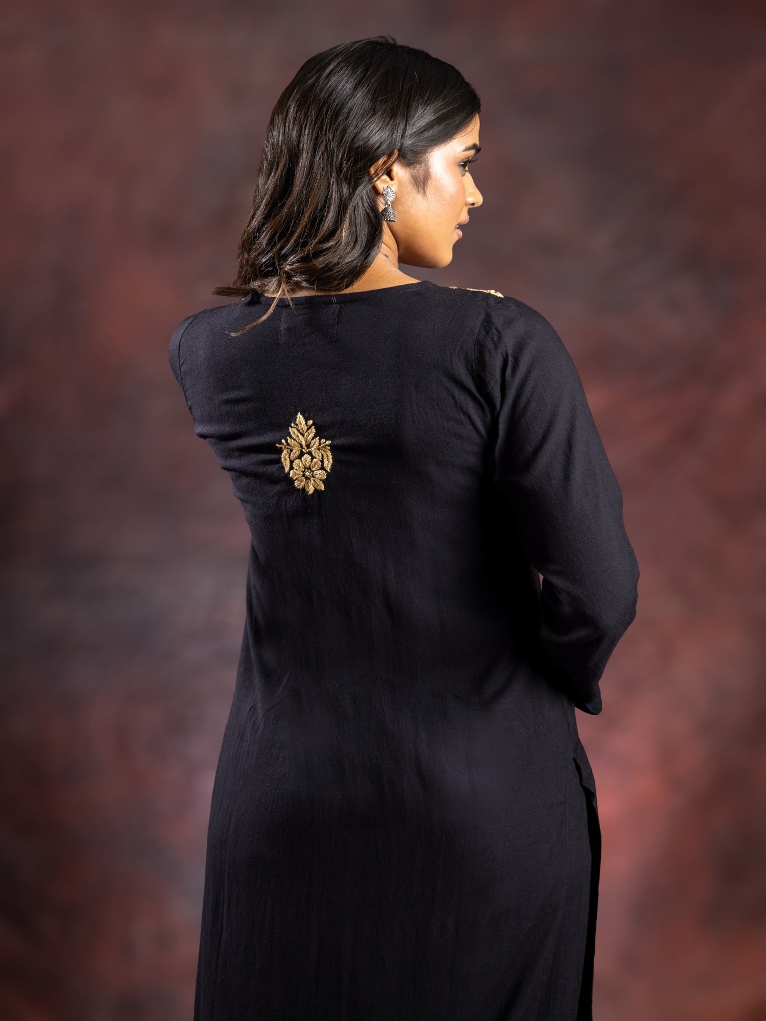 Gharana India Ishq Rayon Black Chikankari Kurta - Dista