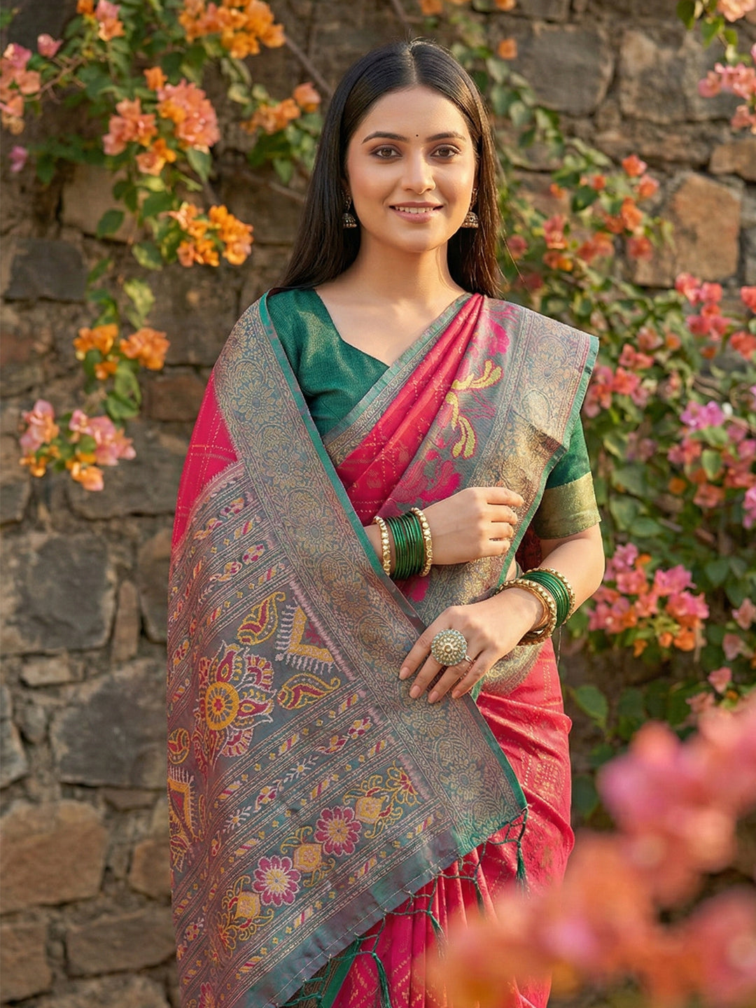 Anaita Coral Pochampally Printed Saree With Blouse - Distacart