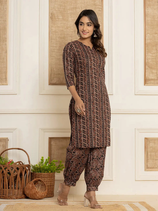 Yufta Cotton Black Workwear Kurta Set With Comfortable Harem Pants - Distacart