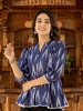 Yufta Cotton Blue Ikat Print Puffed Sleeve Tops - Distacart