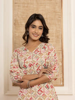 Thumbnail for Yufta Cotton Cream Geometric Print Co-Ord Set