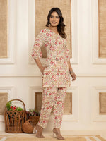 Thumbnail for Yufta Cotton Cream Geometric Print Co-Ord Set