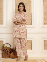 Thumbnail for Yufta Cotton Cream Geometric Print Co-Ord Set