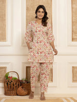 Thumbnail for Yufta Cotton Cream Geometric Print Co-Ord Set